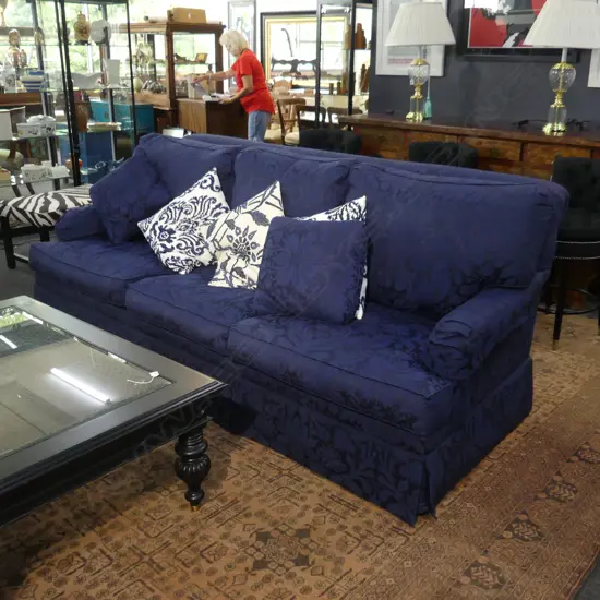 LGE ETHAN ALLEN BLUE UPHOLSTERED SOFA - MADE IN USA - 2500x1050x950mm