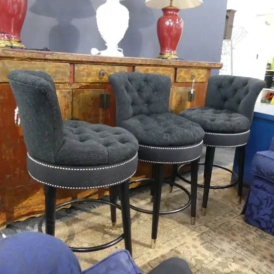 3 CONTEMPORARY SWIVEL BAR STOOLS IN BLACK FABRIC H.900mm