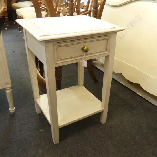 CREAM PAINTED  SINGLE DRAWER SIDE TABLE 