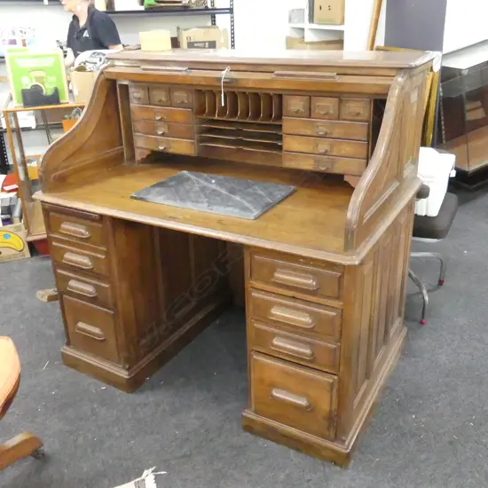 ANTIQUE TWIN PEDESTAL ROLL TOP DESK 1280x820x1235mm