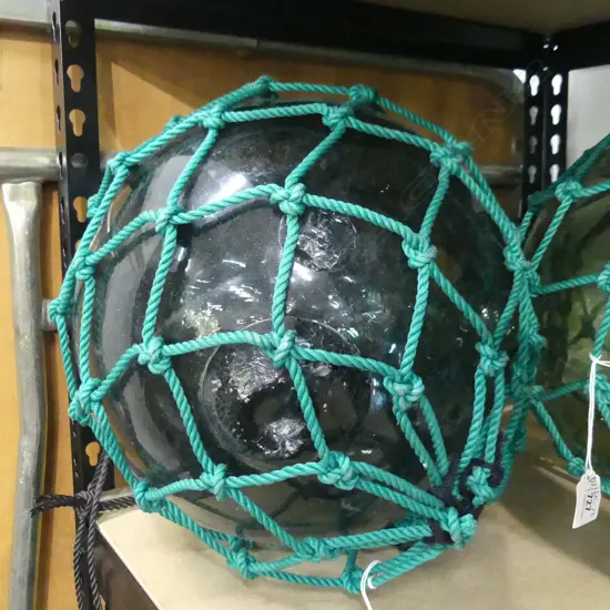 OLD GLASS FISHING FLOAT WITH NETTING Dia.330mm