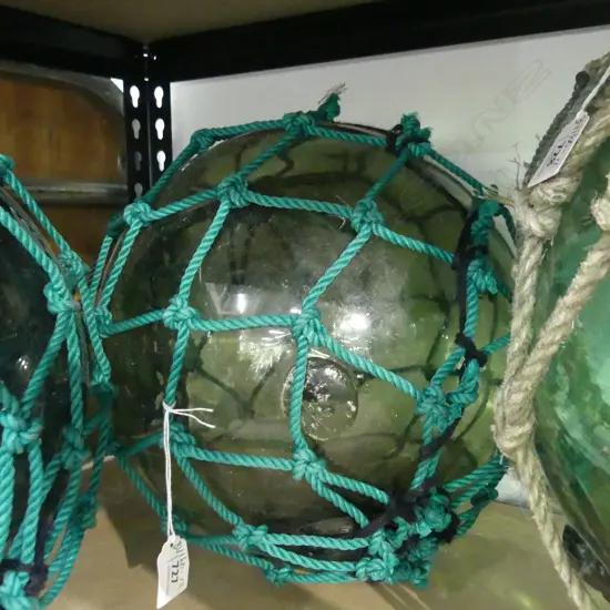OLD GLASS FISHING FLOAT WITH NETTING Dia.340mm