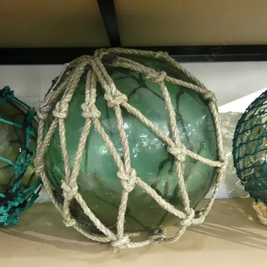 OLD GLASS FISHING FLOAT WITH NETTING Dia.370mm