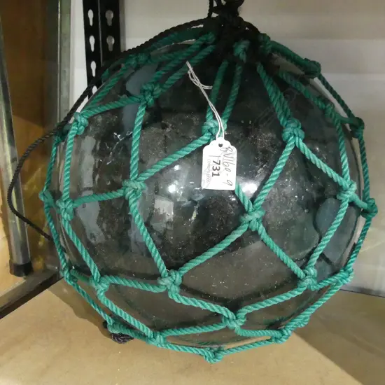 OLD GLASS FISHING FLOAT WITH NETTING Dia.300mm