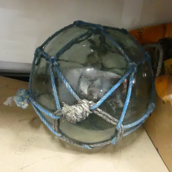 OLD GLASS FISHING FLOAT WITH NETTING Dia.370mm