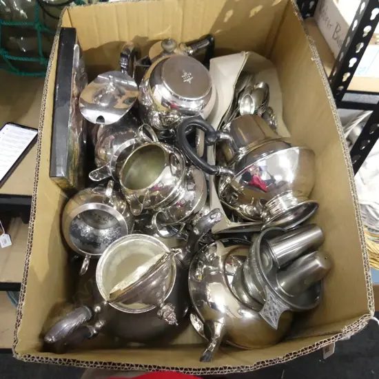 BOX LOT EPNS TEA SETS / TEA SPOONS ETC