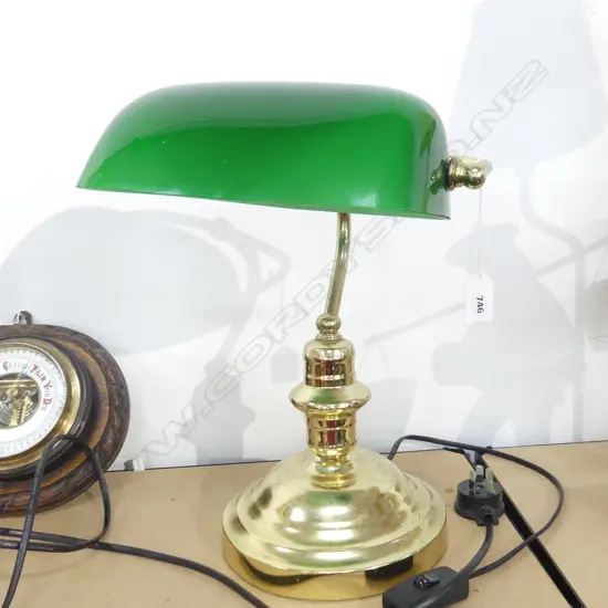 GREEN GLASS BANKERS LAMP H.340mm