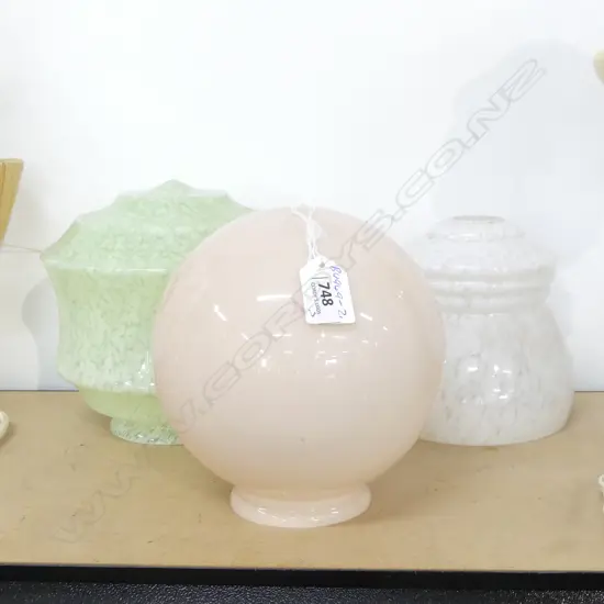 THREE DECO GLASS LAMP SHADES