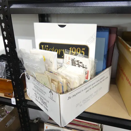 BOX LOT ASST. STAMP ALBUMS, FIRST DAY COVERS ETC