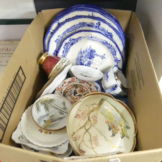 BOX LOT ASST. CHINA INCL. 19 PCES ROYAL DOULTON NORFOLK PATTERN; 7 PLATES ETC 