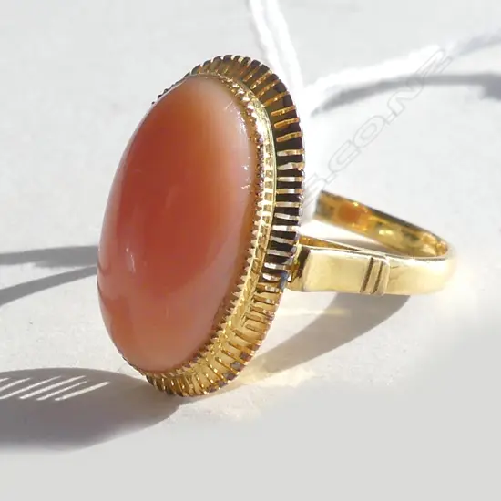GOLD 14K ? & PINK CORAL RING RETRO DESIGN (20607)