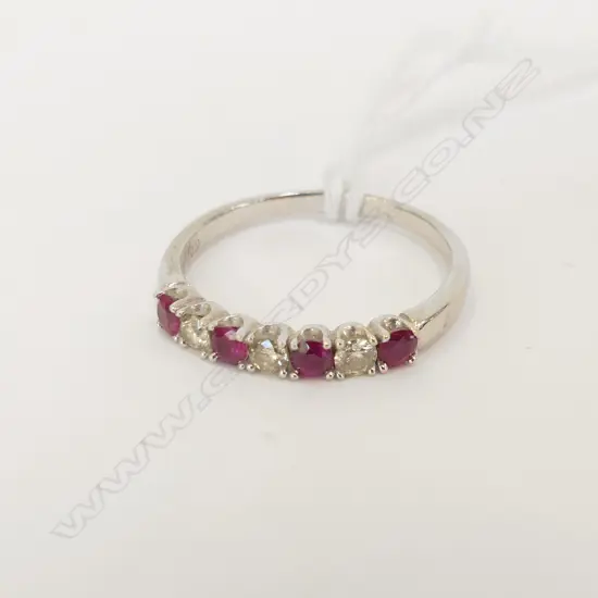 9CT WHITE GOLD BAND WITH RUBIES & DIAMONDS 2.45GMS