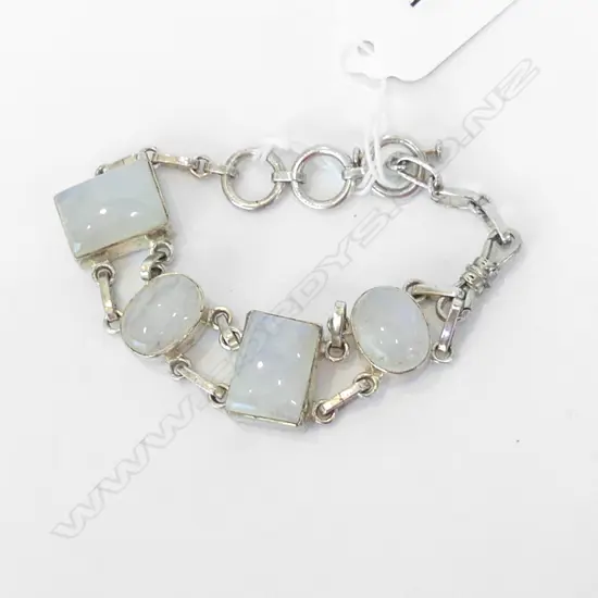 CHUNKY 925 SILVER BRACELET WITH FOUR MOONSTONES 32GMS 