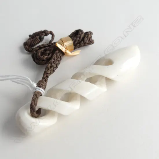 CARVED WHALEBONE TRIPLE TWIST PENDANT (L85MM) ON BROWN WAXED ADJUSTABLE CORD (SYMBOL OF LOVE & FRIENDSHIP)