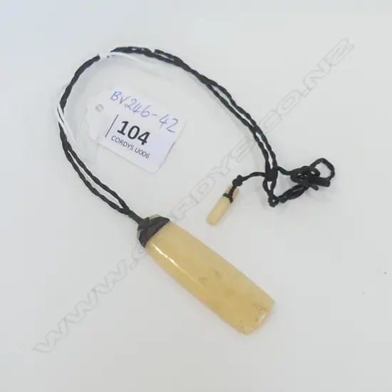 OLD CARVED BONE MAORI PENDANT ON BLACK CORD