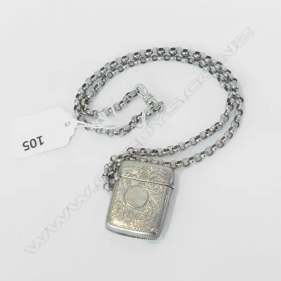 VINTAGE 925 SILVER VESTA & FOB CHAIN  37.98GMS