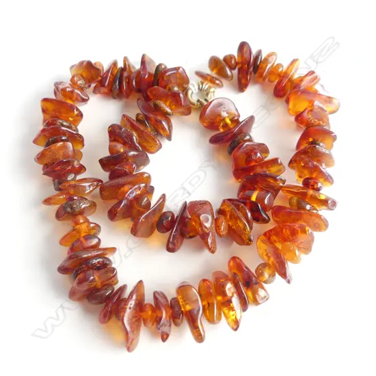 CHUNKY AMBER BEAD NECKLACE, GOLD PLATED STG SILVER CATCH 