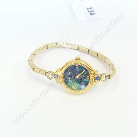 REAL OPAL LADIES WATCH, GOLD PLATE & GOLD FILLED BAND, WORKING 