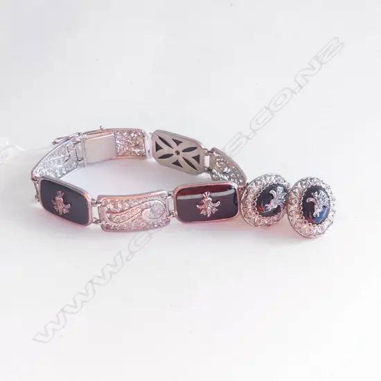 VINTAGE ART NOUVEAU GERMAN STG SILVER & MARCASITE BRACELET & EARRINGS