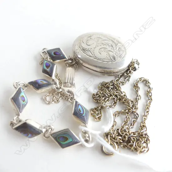 STG SILVER & PAUA BRACELET & STG SILVER LOCKET & CHAIN