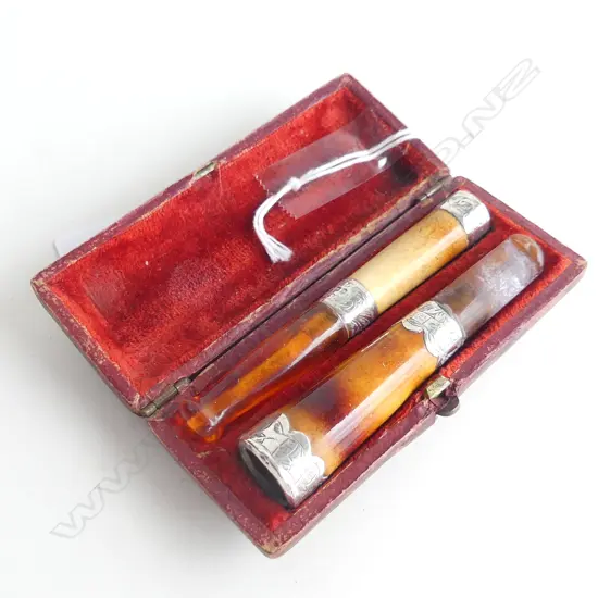 PR STG SILVER, AMBER & MEERSCHAUM CIGAR HOLDERS, BIRM 1916 - IN CASE L 90MM