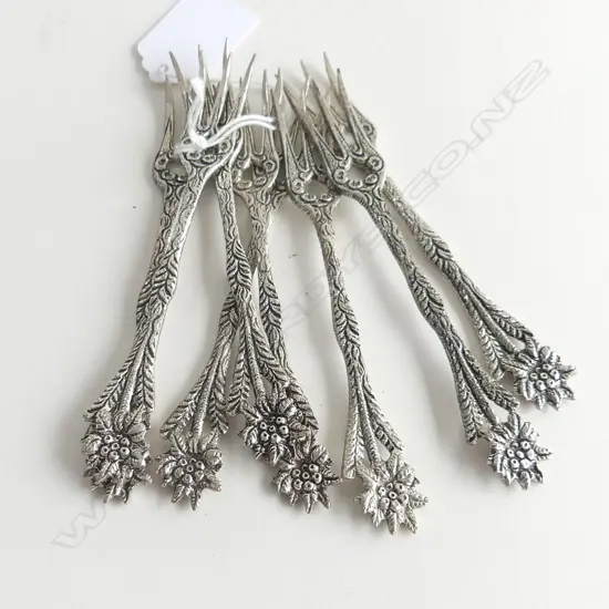 8 ITALIAN SILVER PICKLE FORKS