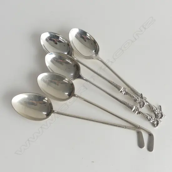 5 STG SILVER GOLFING COFFEE SPOONS 63 GRAMS