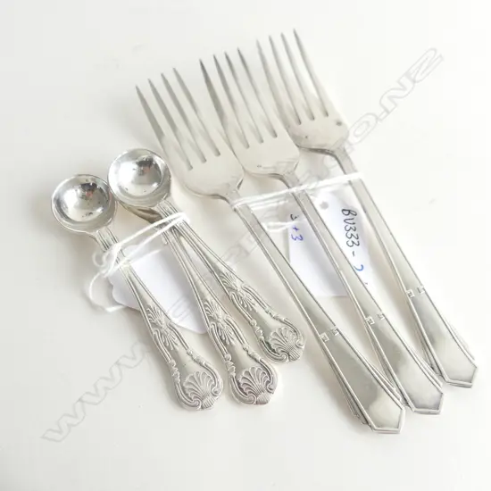 THREE S/PLATE SALT/MUSTARD SPOONS + 3 small FORKS Art Deco