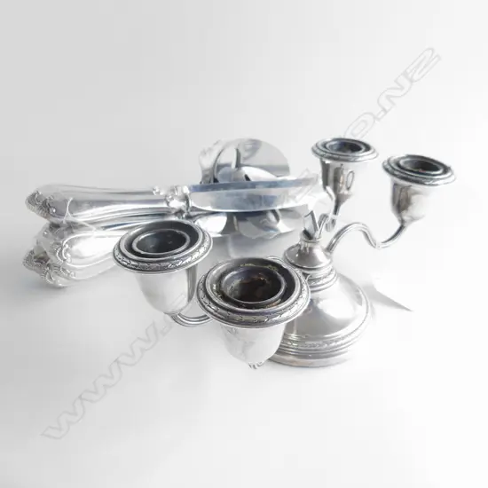 4 BRANCH STERLING CANDLEABRA .BHAM 1962 ( TOP 394 GM) & 6 NORWEGIAN  KNIVES WITH TWO CHEESE SLICES (MARKED "90")  **RTV*