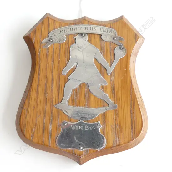 STG SILVER & OAK LADIES TENNIS TROPHY SHIELD, CARLTON TENNIS CLUB 