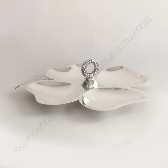 MEXICO 925 SILVER LGE 4 LEAF CLOVER PLATE 315mm dia 672 GRAMS