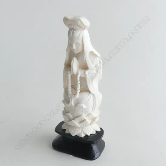 CARVED IVORY FIGURINE PLAYING ON LOTUS FLOWER H. 120MM