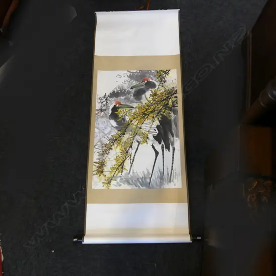 CHINESE SCROLL; 2 CRANES, BOXED