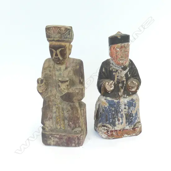 2 CARVED WOODEN CHINESE FIGURES H.215mm