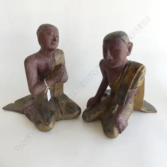 PR CARVED WOODEN GILDED ORIENTAL MONK FIGURES H.310mm