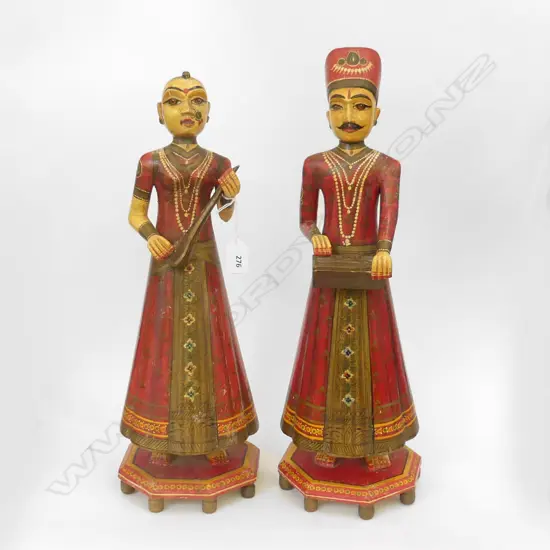 PR HAND PAINTED WOODEN INDIAN MUSICIAN FIGURES H.480mm (lute top broken)