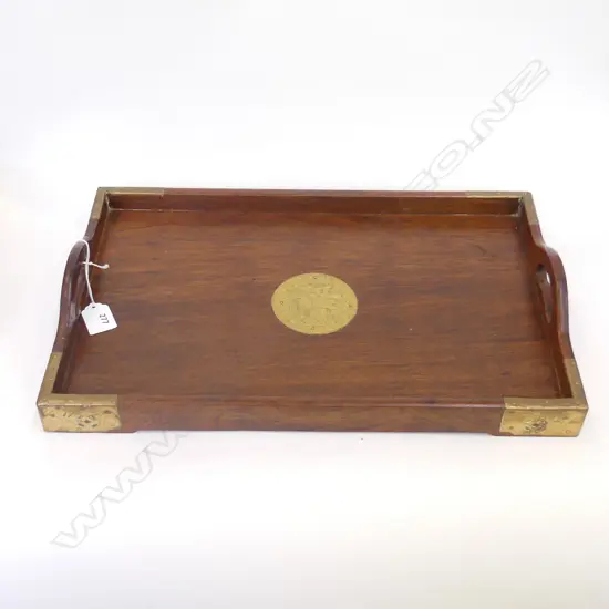 CHINESE ROSEWOOD TRAY WITH BRASS DETAILS L  430MM