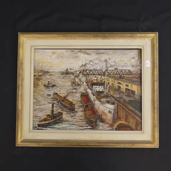OIL ON BOARD, DUTCH PORT SCENE, SIGNED  600 X 440MM