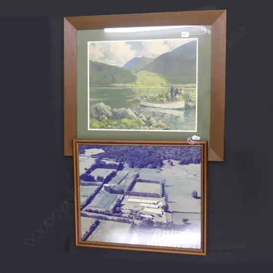 J H CRAIG WATER COLOUR PRINT 520 X 430MM + AERIAL PHOTO FARMLAND PRINT