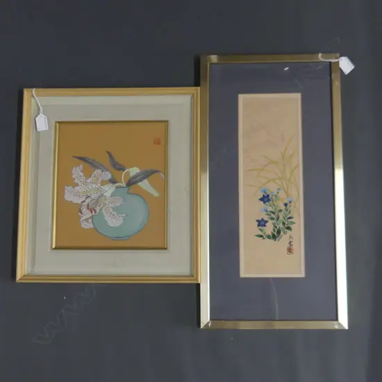 2 SIGNED CHINESE W/CS FLORAL 580MM BY 300MM TALLEST