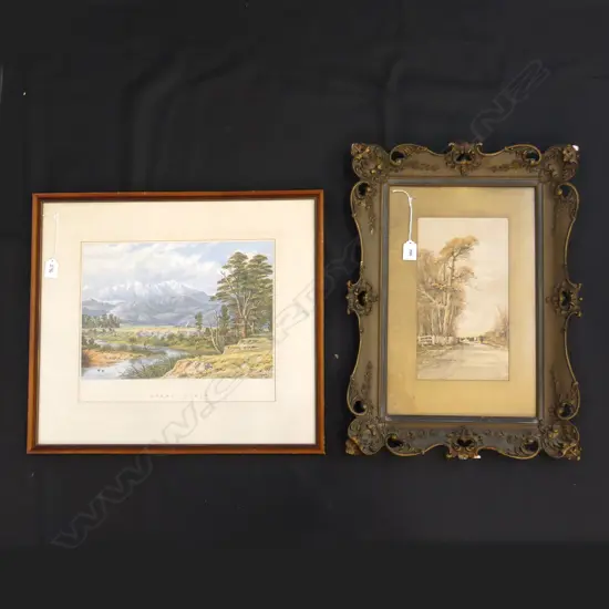 2 ARTWORKS; OPAKI PLAIN LITHOGRAPH + F. PEARSON EARLY 20thC W/C ORNATE FRAME 300x165mm