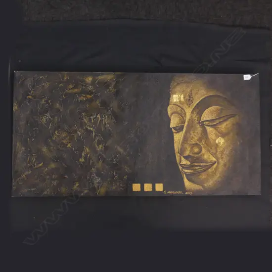 LGE SIGNED GOLD BUDDHA MIXED MEDIA ARTWORK 600x1200mm