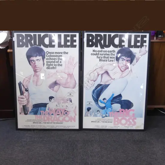 2 BRUCE LEE MOVIE POSTERS; 'THE WAY OF THE DRAGON' & 'THE BIG BOSS' 1005x650mm stain & fading