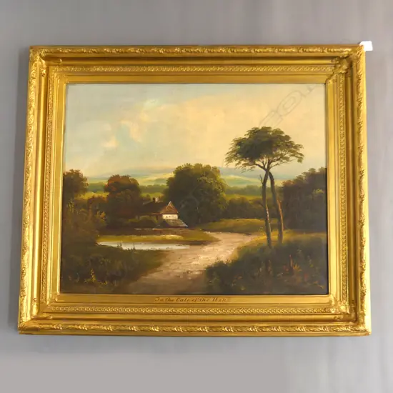 ANTIQUE LANDSCAPE OIL - SIGNED G. BUTES? 'IN THE VALE OF THE USK' 530x660mm GILT FRAME