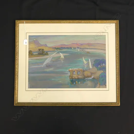 K AIRINI VANE LAKE ASWAN SCENE GOUACHE SIGNED & DATED 1934 340x500mm