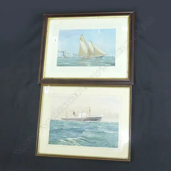 2 SHIP ARTWORKS; FIRST AMERICAS CUP WINNER HAND COLOURED LITHOGRAPH + E. GAFF 'PENRITH CASTLE' 1954 245x345mm