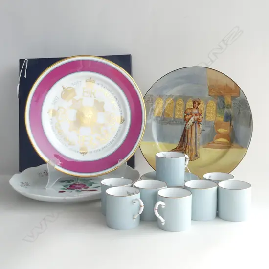 8 ROYAL WORCESTER COFFEE C/S (1 AF) + 3 PLATES; AYNSLEY (boxed), GERMAN, DOULTON