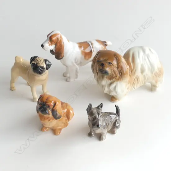 5 PORCELAIN DOGS; 3x ROYAL DOULTON (HOUND AF), BESWICK, OTHER