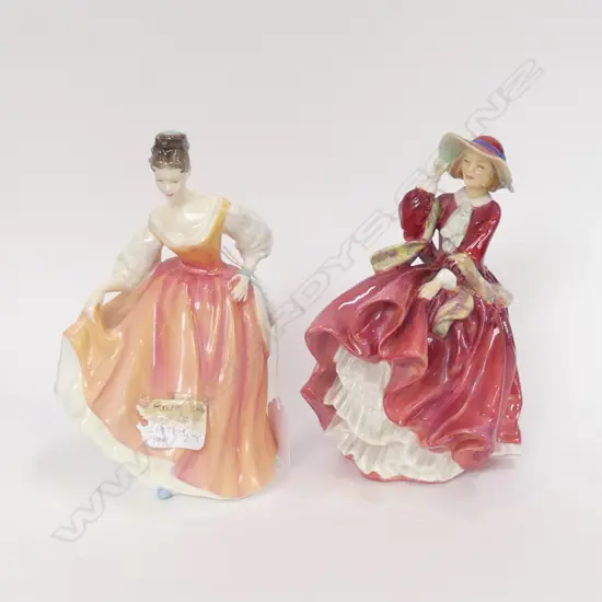 2 ROYAL DOULTON LADY FIGURINES; 'TOP O THE HILL (H.180MM) & CORAL MY FAIR LADY (C1977) H. 190MM