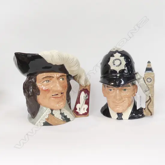 2 LG ROYAL DOULTON CHARACTER JUGS, THE LONDON BOBBY, H.200MM & D'ARTAGNAN H. 190MM